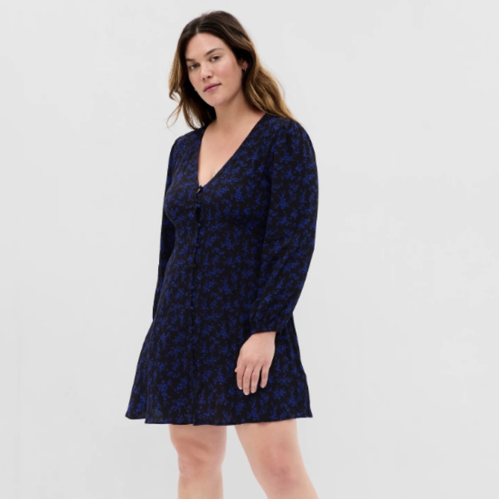 Gap Mini Swing Dress in Black and Blue Floral